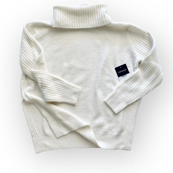 NWT TopShop Cream Ivory Cowl Neck Turtleneck Tunic Sweater Size US 6 UK 10 - Picture 2 of 4